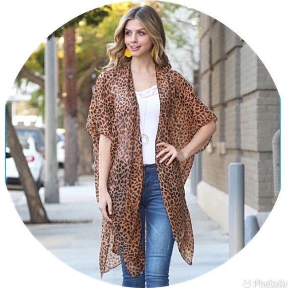 Boho Cheetah Animal Kimono Wrap Swim Coverup OS - Picture 5 of 5